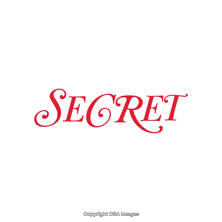 Elegant Red Cursive Text Depicting the Word Secret on a White Background