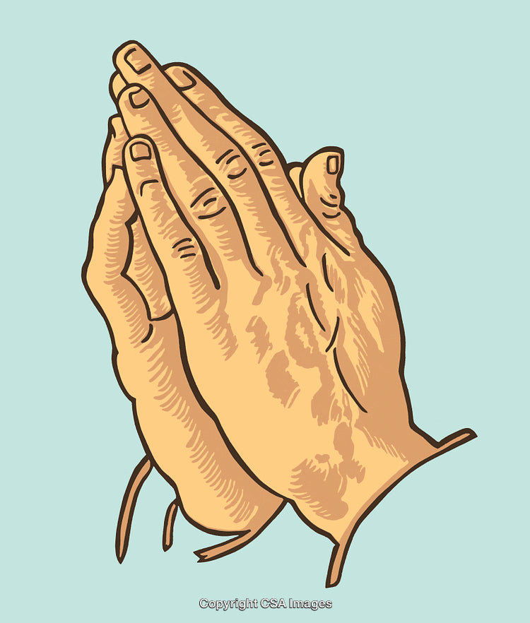Illustration of Hands in a Praying Position on a Light Blue Background