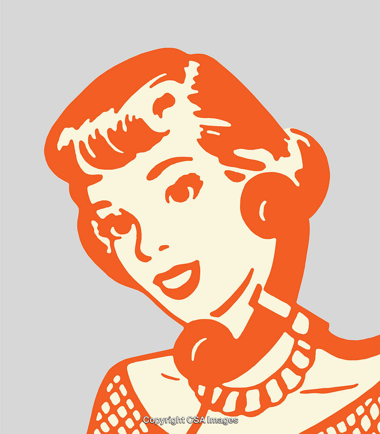 Retro Line Art Illustration of Woman Talking on a Phone