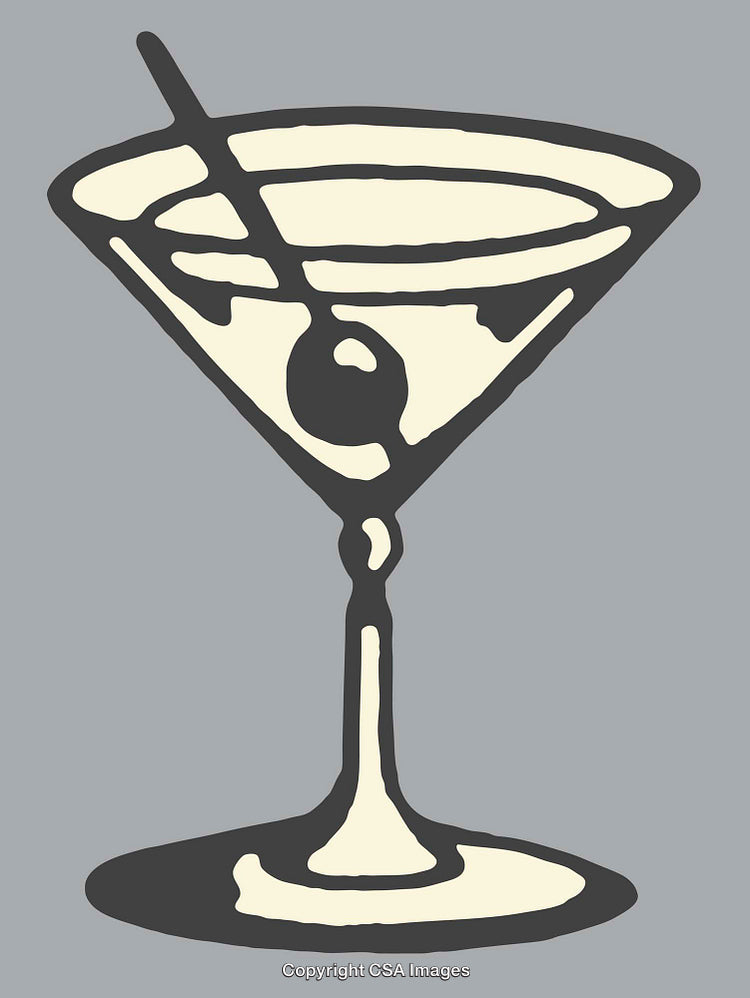 Stylized Martini Glass Illustration with Olive Design in Minimalist Line Art