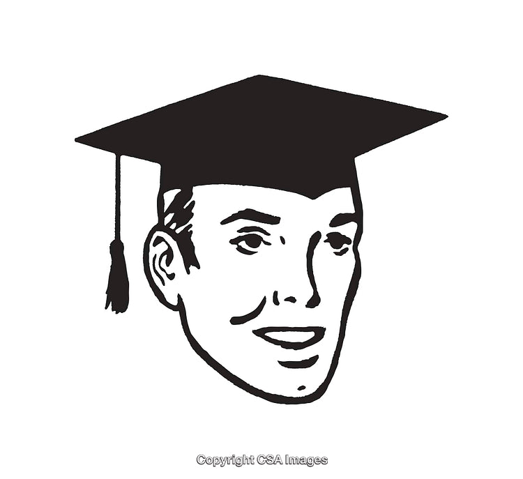 Black and White Illustration of Graduate With a Mortarboard