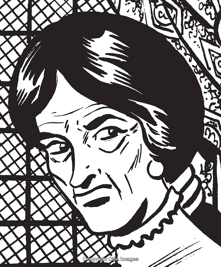 Detailed Monochrome Portrait of Woman Depicting Contemplative Expression and Intricate Background