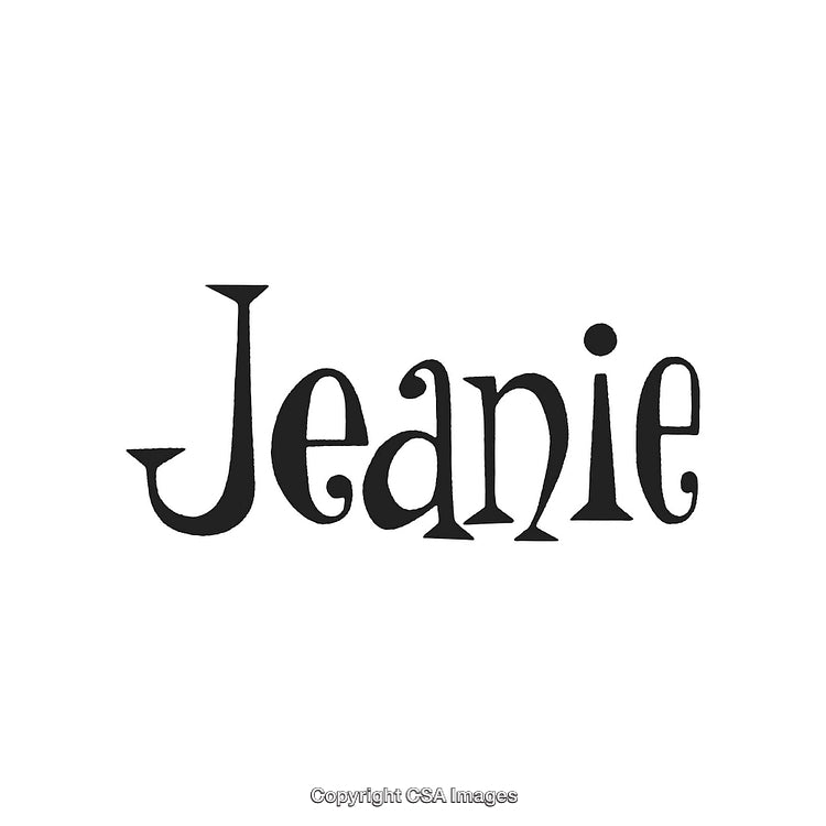Stylized Black Font Displaying the Name Jeanie on a White Background