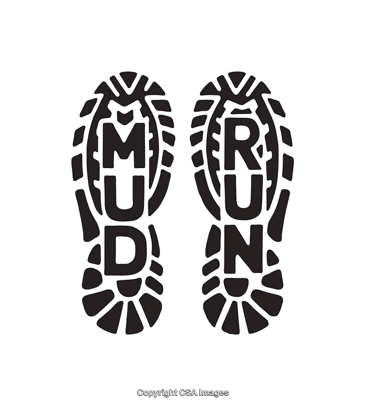 Black and White Line Art Illustration of Mud Run Footprints