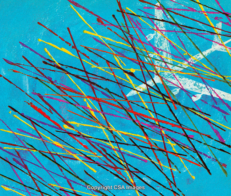 Abstract Colorful Streaks on a Bright Blue Background