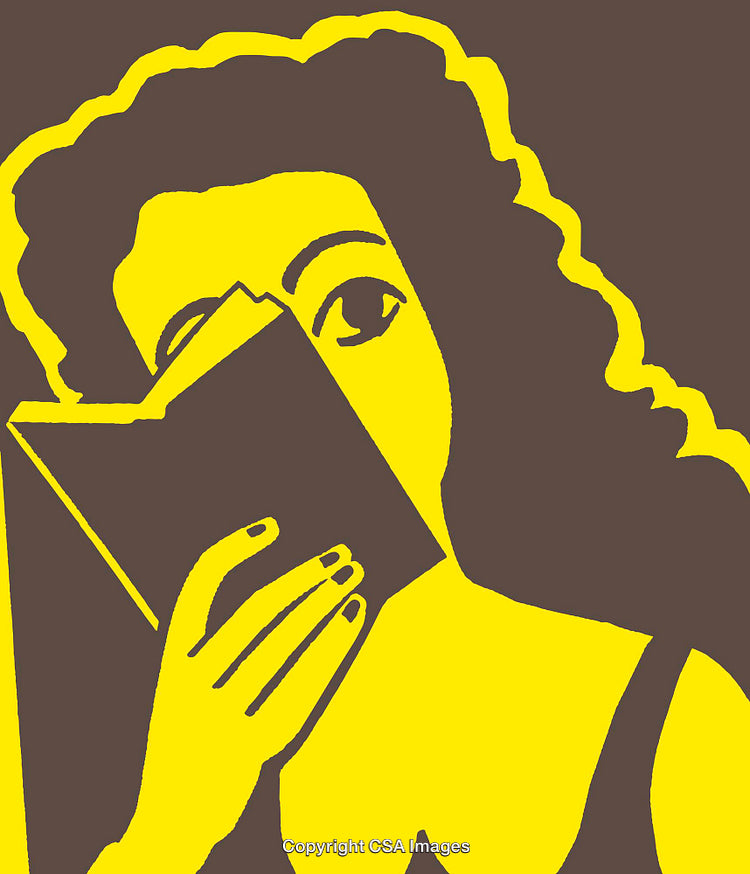 Stylized Illustration of a Woman Reading a Book in Bold Colors