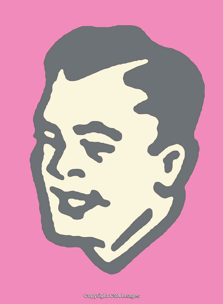 Pop Art Style Illustration of a Man's Face in Pink and Gray Tones