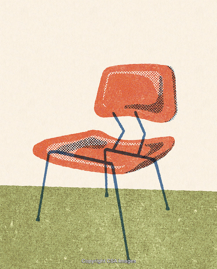 Modern Retro Styled Illustration of a Chair with Abstract Patterns