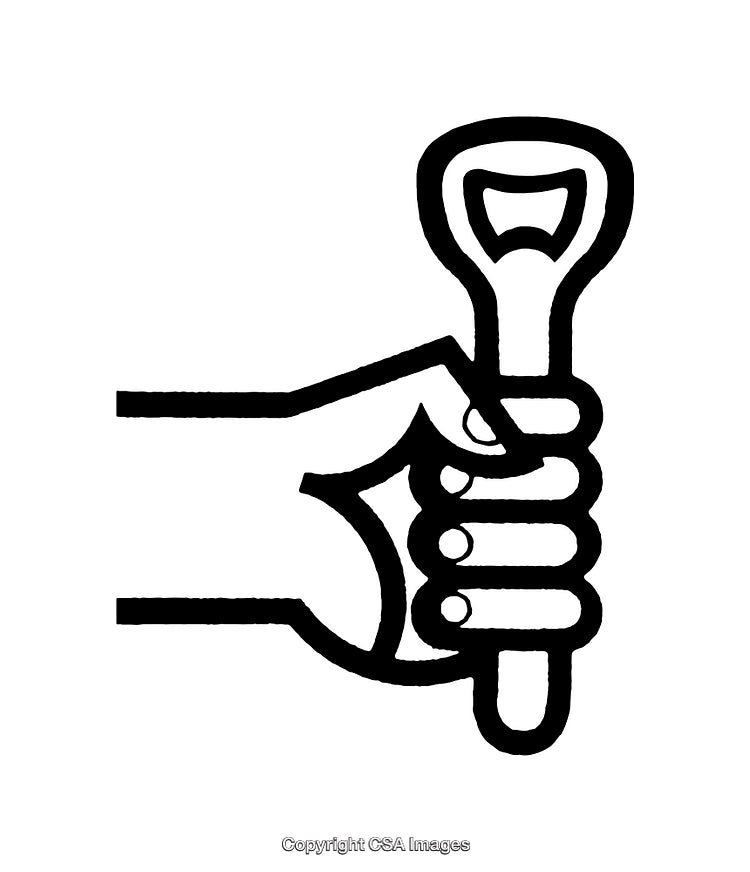 Black And White Line Art of Hand Holding A Bottle Opener