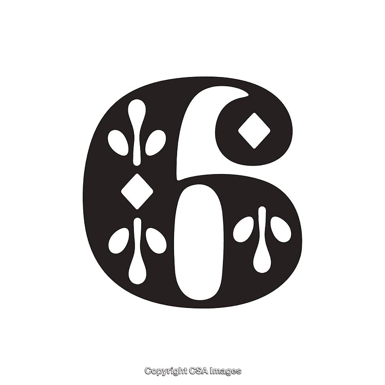 Elegant Number Six With Ornamental Decorative Patterns on White Background