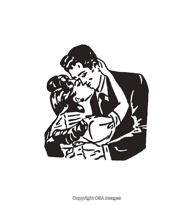 Romantic Black and White Line Art of Couple Embracing and Kissing