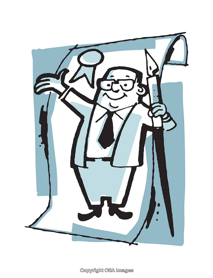 Cartoon Illustration of Professional With Certificate and Pen