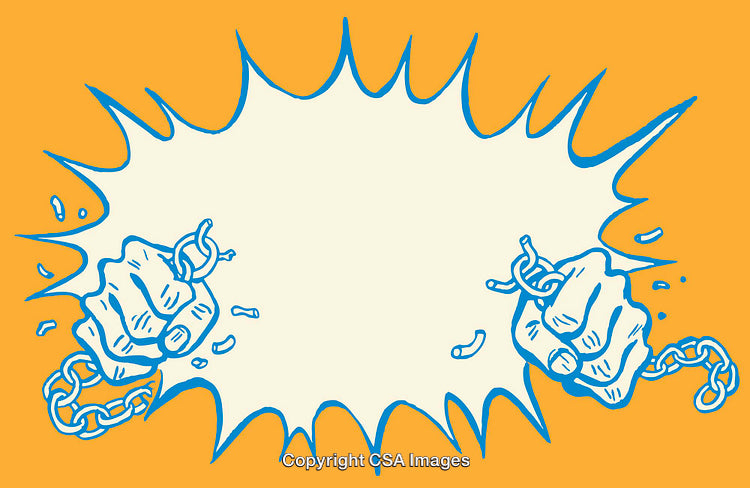 Dynamic Illustration of Hands Breaking Free From Chains