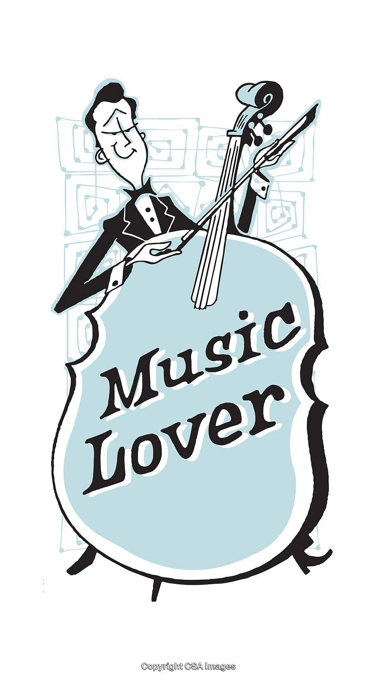 Retro Illustration of Musician Playing Contrabass with 'Music Lover' Text