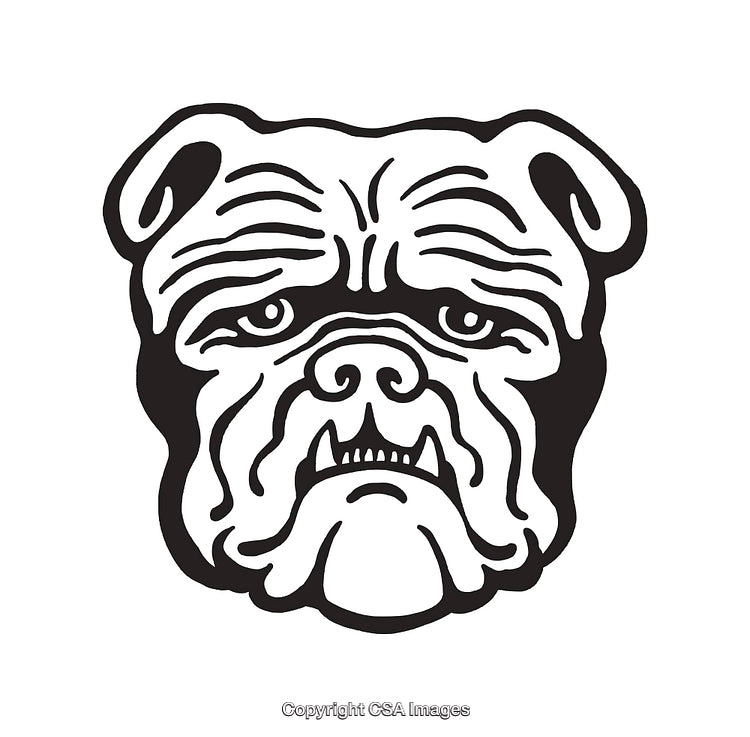 Black and White Line Art Illustration of a Bulldog Head