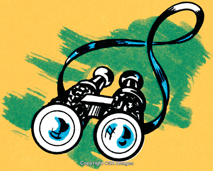 Retro Styled Illustration of Binoculars With a Decorative Background