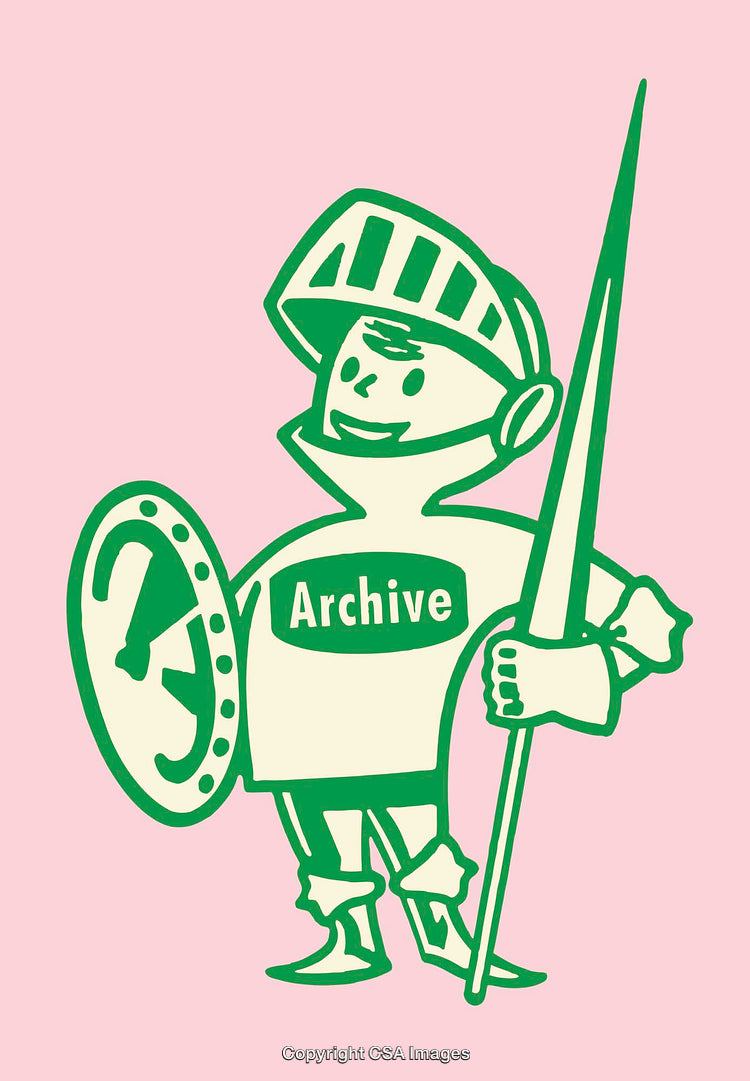 Whimsical Green Knight Illustration With Shield and Spear on Pink Background