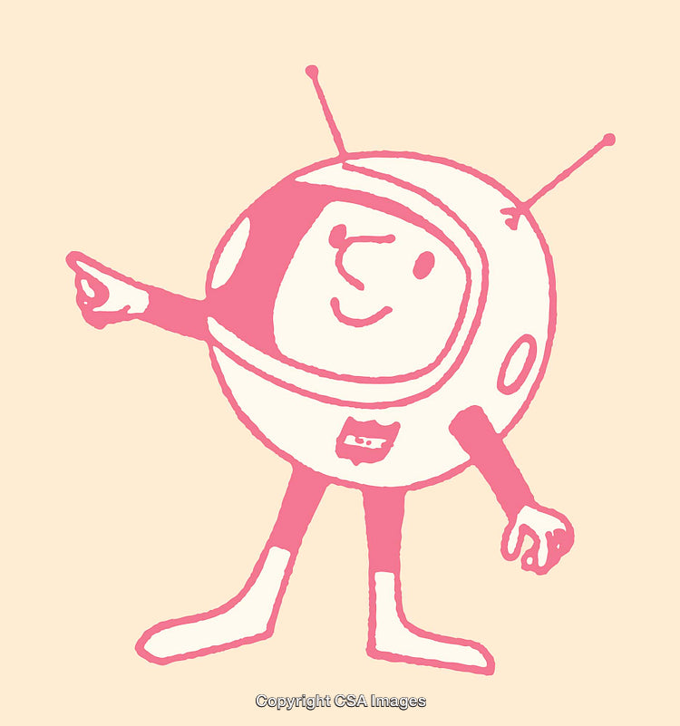 Playful Cartoon Astronaut Drawing in Retro Pink Color Theme