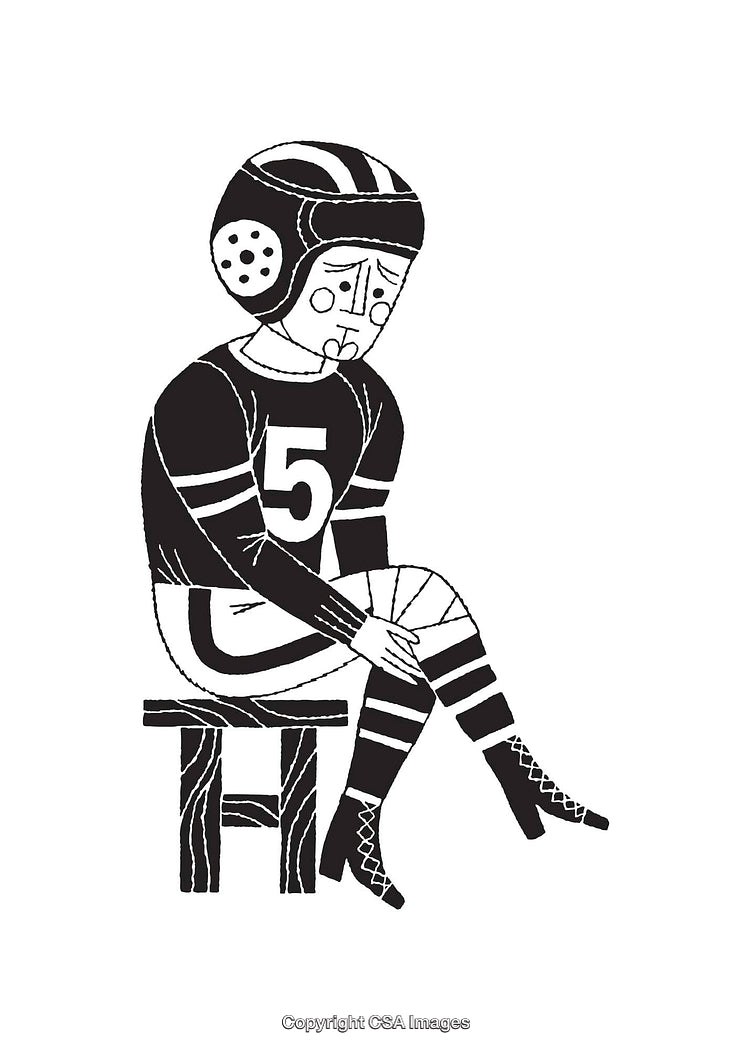 Black and White Line Art of a Sad Athlete Sitting