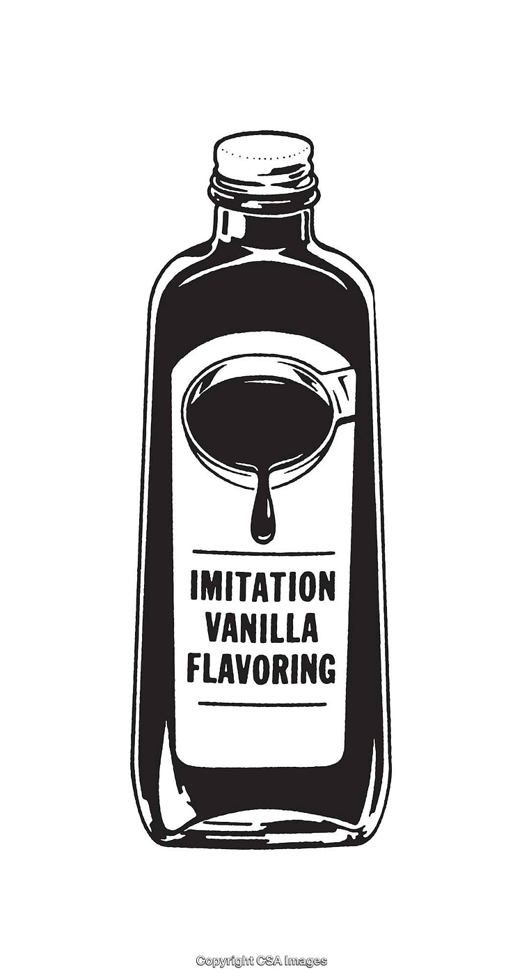 Black and White Line Art of Imitation Vanilla Flavoring Bottle