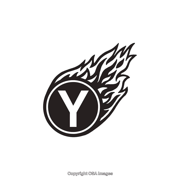 Black Flaming Circle with Letter Y in Bold Typeface