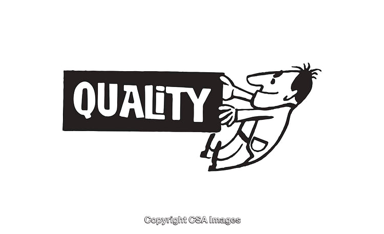 Cartoon Character Promoting the Concept of Quality in Bold Typography