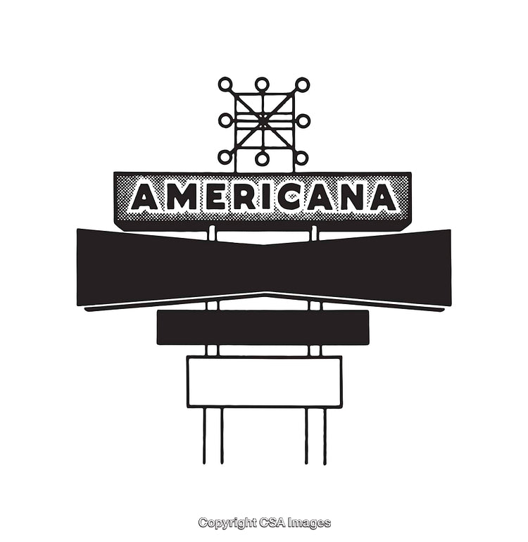 Retro Americana Themed Vintage Sign Black and White Illustration