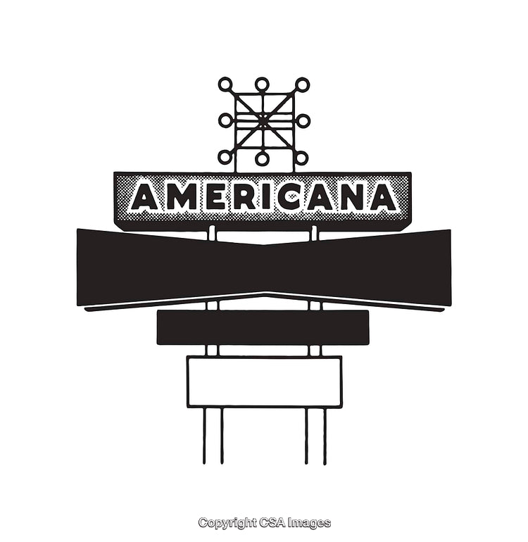 Retro Americana Themed Vintage Sign Black and White Illustration