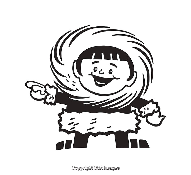 Black And White Illustration of a Smiling Inuit Person in Winter Clothing