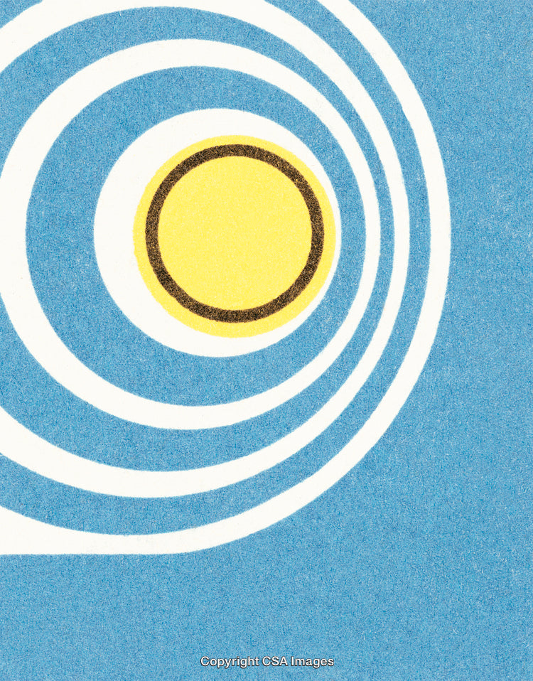 Abstract Sun and Circular Pattern on Textured Blue Background