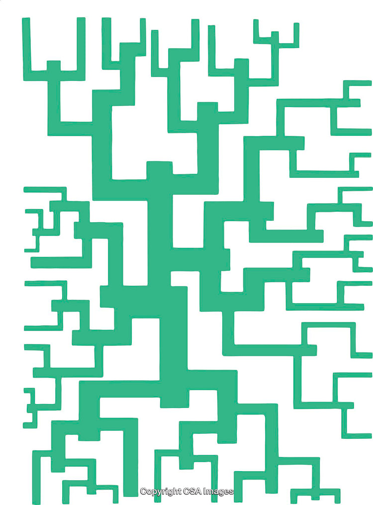 Abstract Geometric Branch-Like Pattern in Green on a White Background