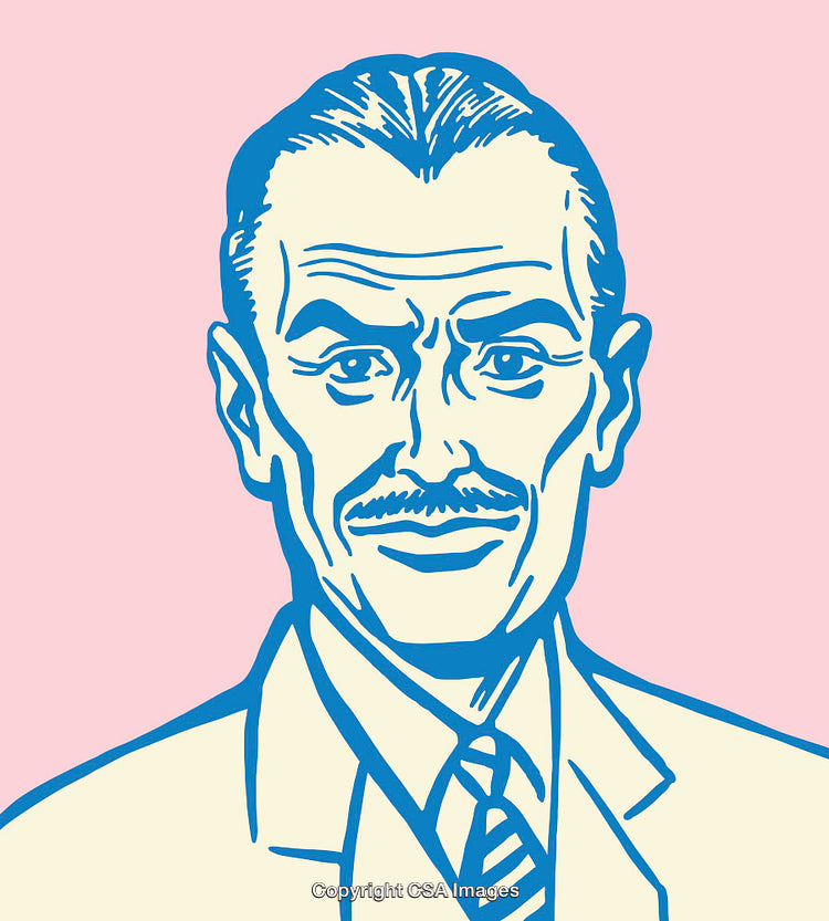 Vintage Pop Art Style Illustration of a Businessman with a Mustache