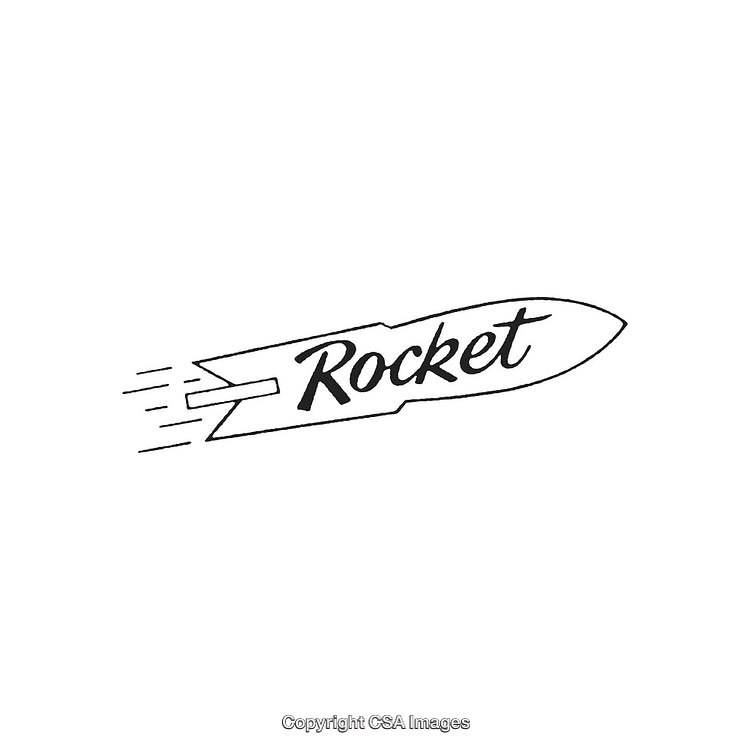 Retro-Styled Rocket Design with Dynamic Movement and Text