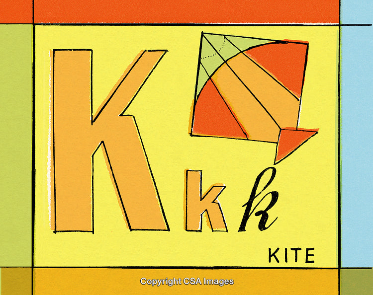 Colorful Illustration of K Letter with Kite and Playful Design