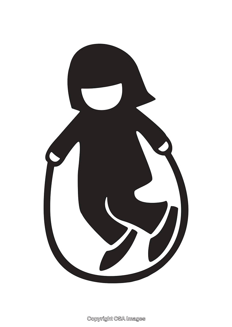 Minimalist Black and White Illustration of a Girl Skipping Rope
