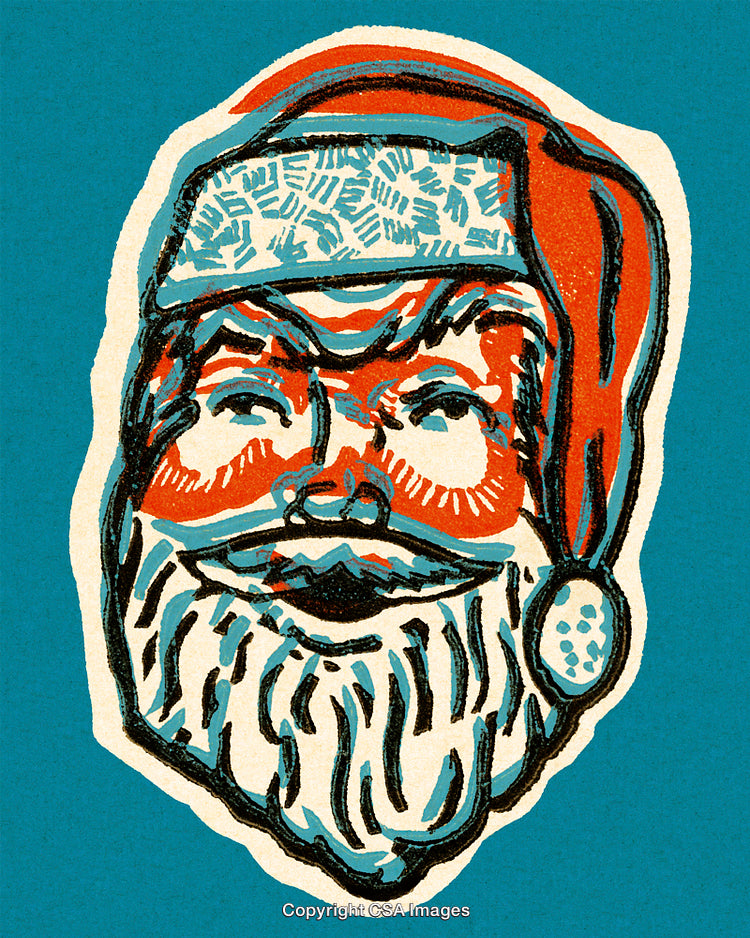 Vintage Illustration of a Smiling Santa Claus on a Blue Background