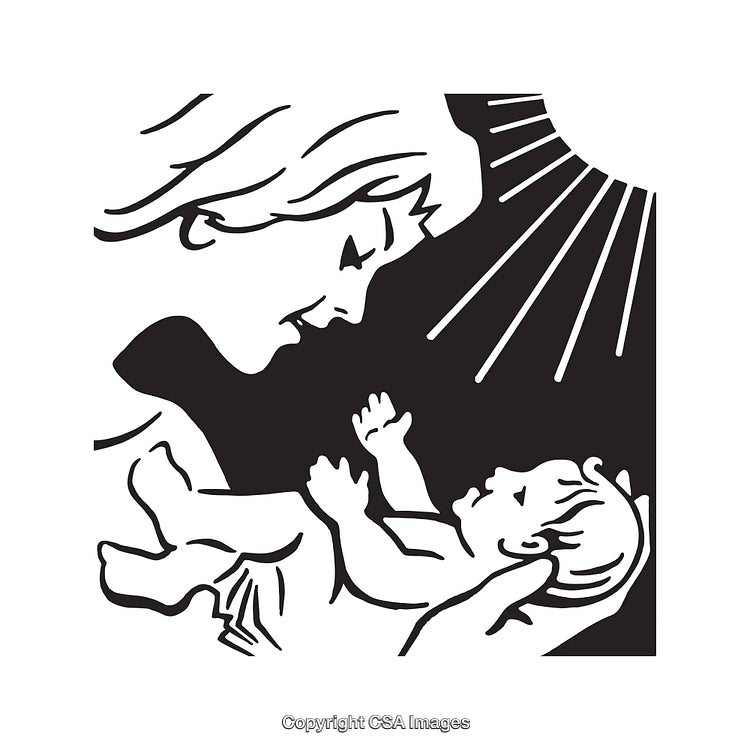 Elegant Mother and Baby Black and White Line Art Illustration