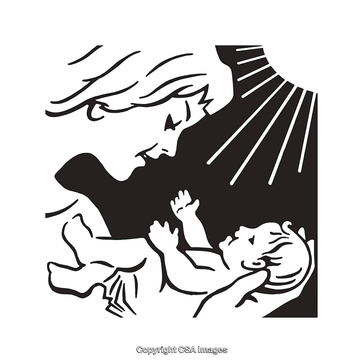Elegant Mother and Baby Black and White Line Art Illustration