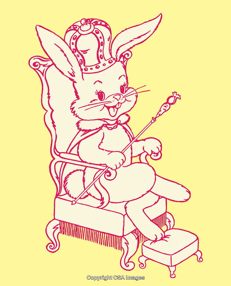 Illustration of a Royal Bunny Sitting on a Throne with a Crown