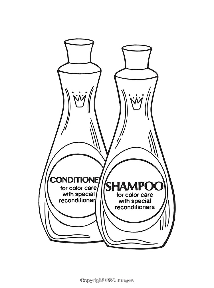 Black and White Line Art of Shampoo and Conditioner Bottles