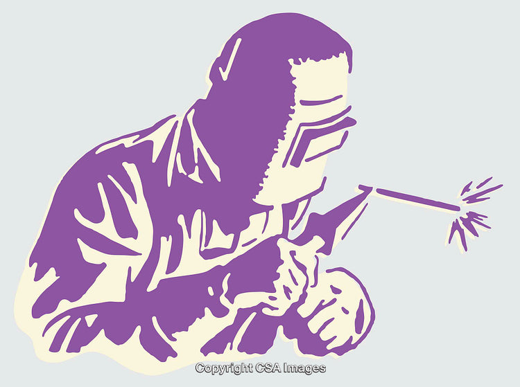 Illustrative Silhouette of a Welder in Action With Mask and Torch