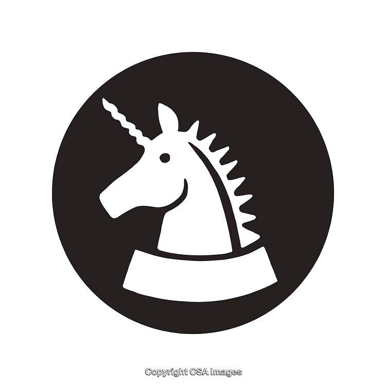 Stylized Black and White Unicorn Emblem in Circular Frame