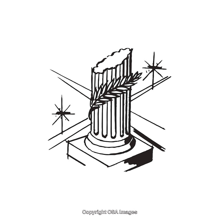 Black and White Illustration of a Decorative Classical Column with Laurel