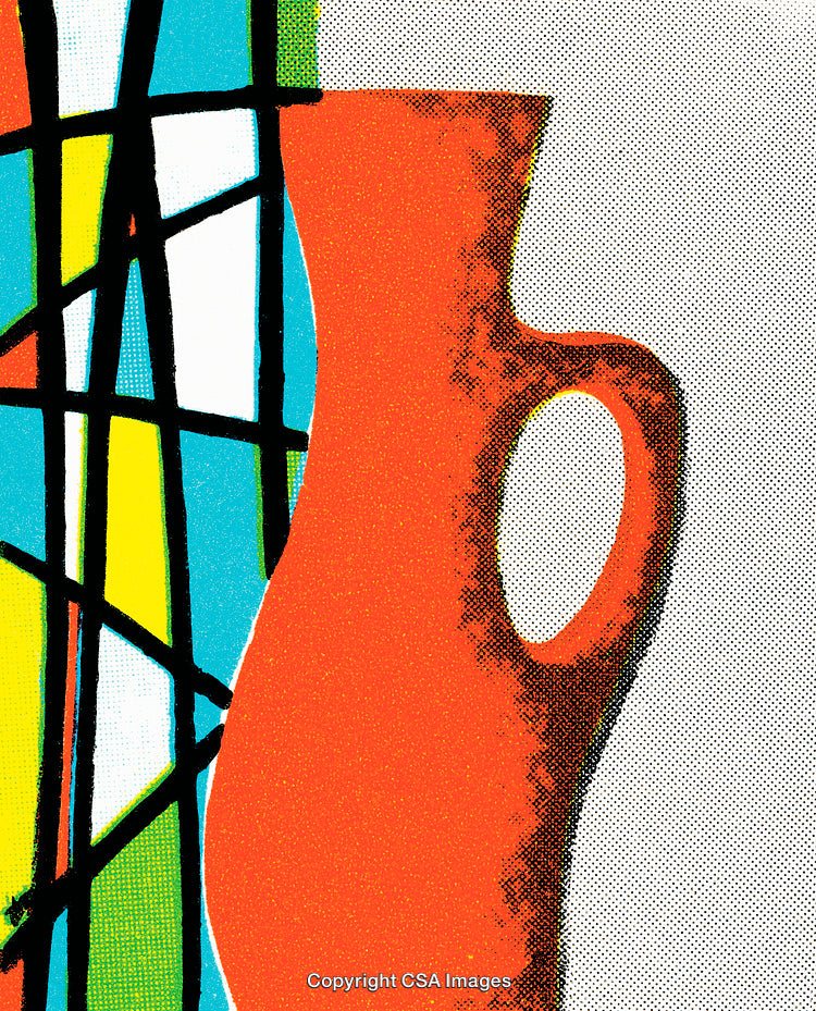 Abstract Colorful Illustration Featuring Shapes and Line Elements with Vibrant Hues
