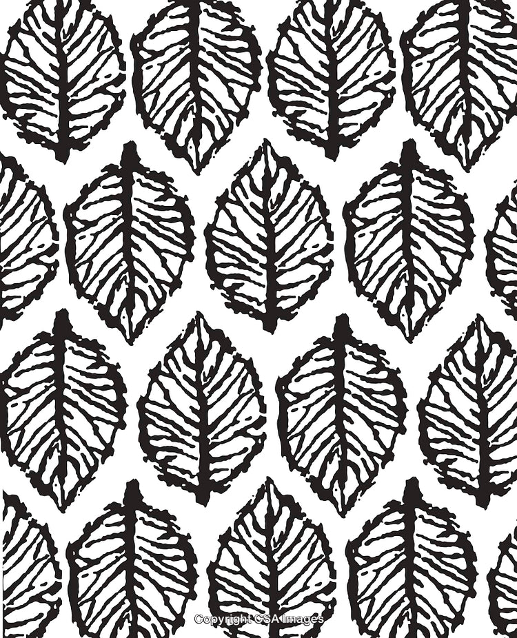 Black and White Pattern With Repeating Abstract Leaf Shapes