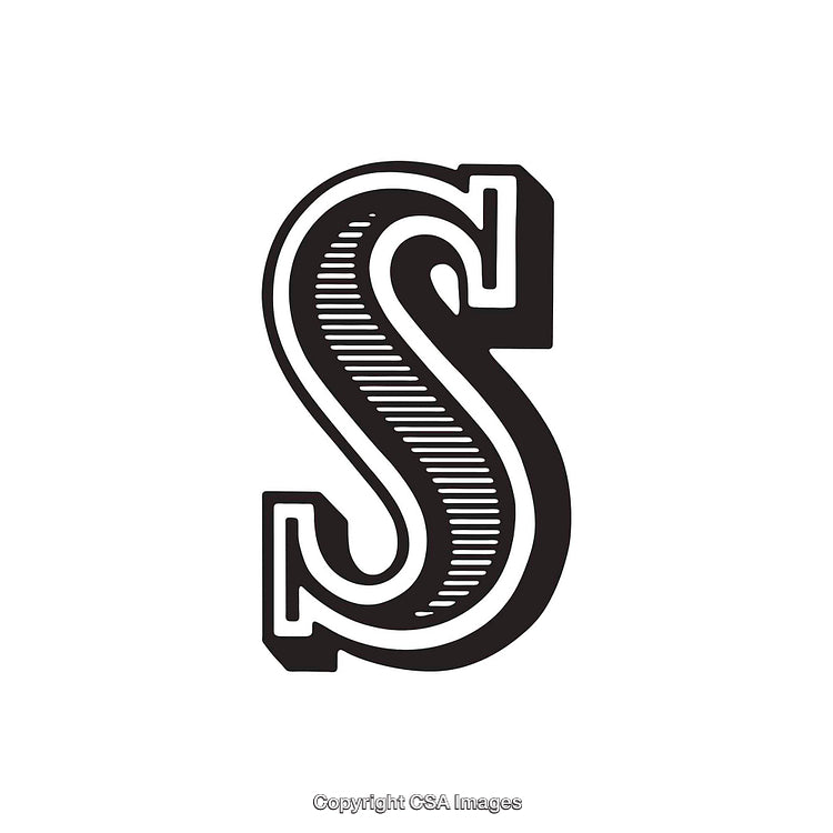 Intricate Stylized Letter S in Monochrome Decorative Design