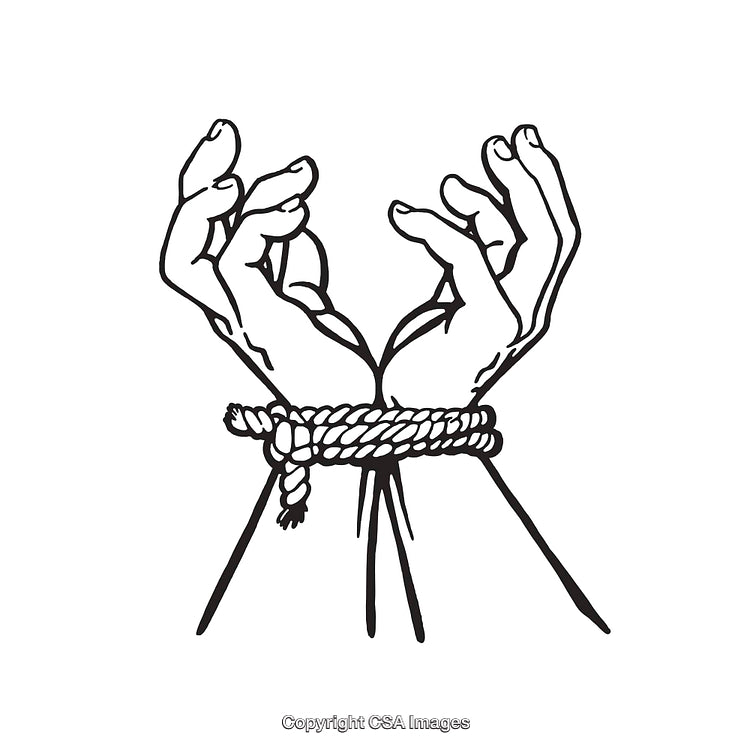Black and White Line Art of Bound Hands Symbolizing Freedom