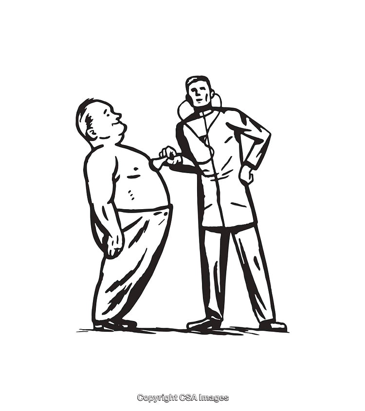Black and White Line Art Illustration of a Doctor Examining a Patient