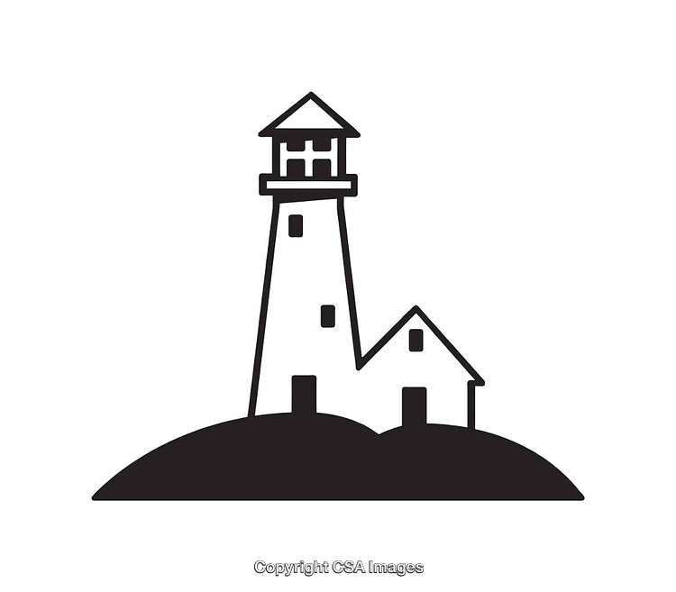 Minimalist Black and White Lighthouse Line Art Illustration on White Background
