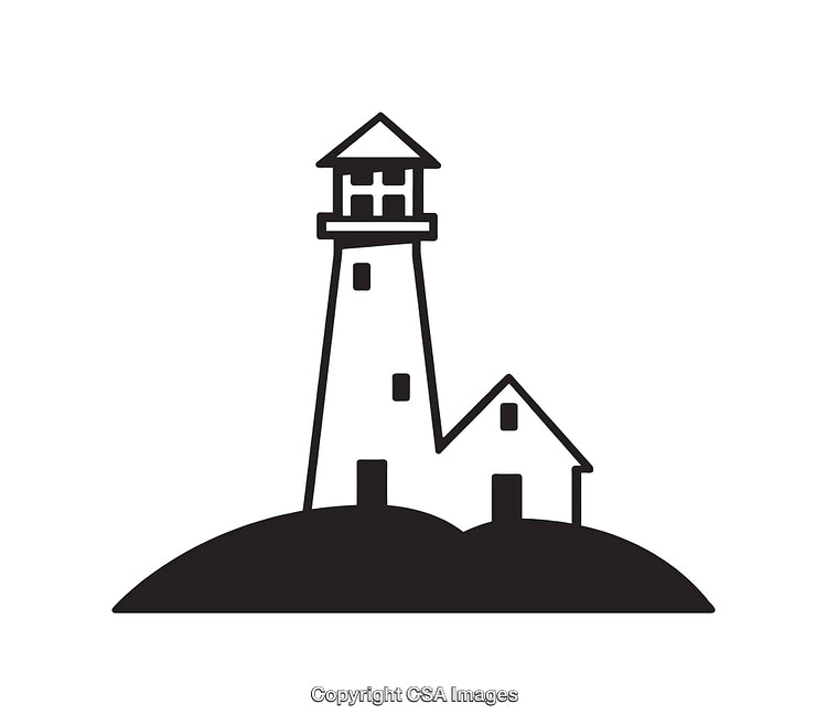 Minimalist Black and White Lighthouse Line Art Illustration on White Background